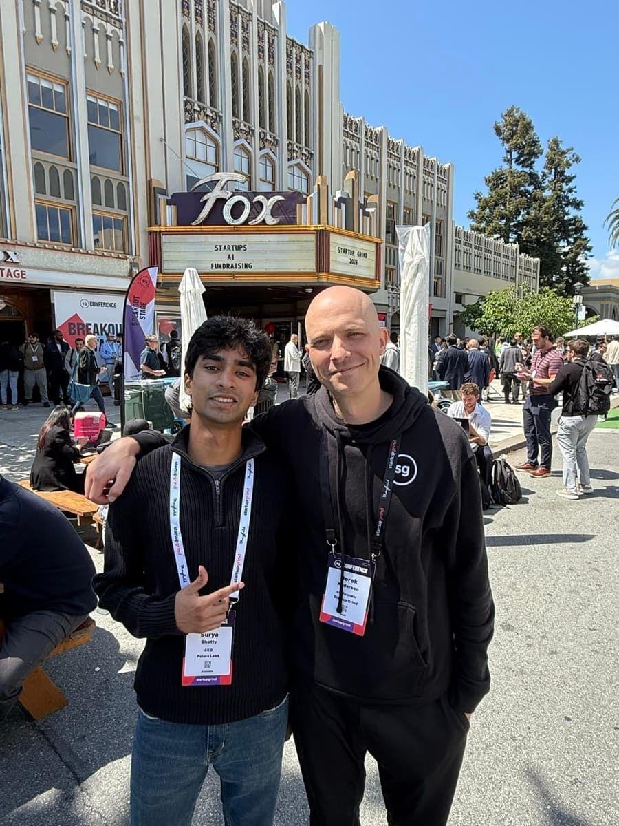 me with derek andersen outside the fox theatre, under the startup grind 2026 marquee
